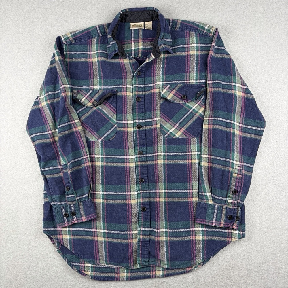Vintage Five Brother Plaid Flannel Shirt Men's Large Navy Green